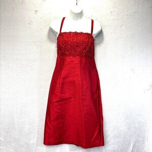 Talbots Silk Blend Beaded Dress Womens 10 Red Empire Waist Holiday Party